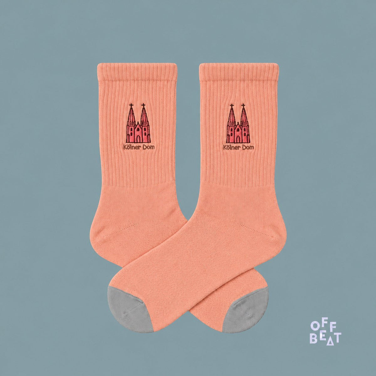 Embroidered Kölner Dom socks — pair view