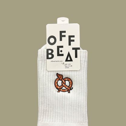 Embroidered Brezeldackel socks