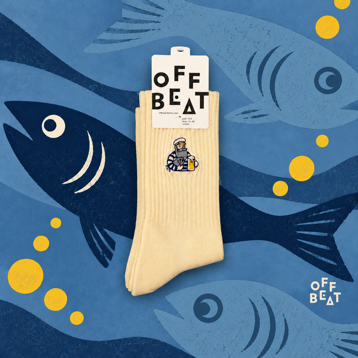 Sailor embroidered socks with blue fish