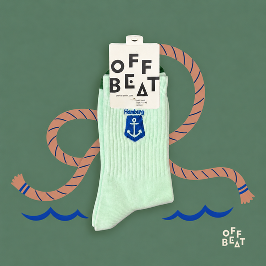 Hamburg anchor embroidered socks with terracotta nautical rope