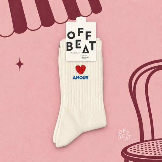 Offbeat Amour socks – pink French bistro background