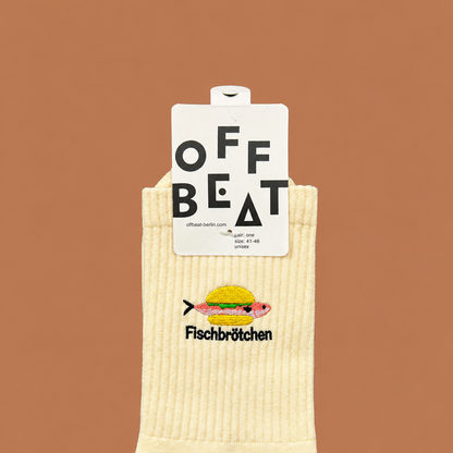 Fischbrötchen cream embroidered socks — embroidery detail