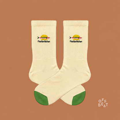 Fischbrötchen cream embroidered socks — pair view