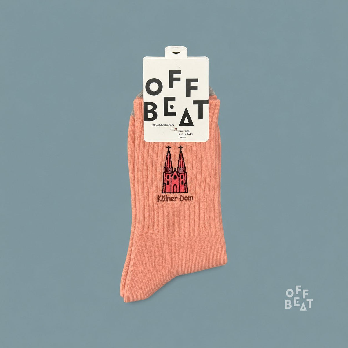 Embroidered Kölner Dom socks — front view