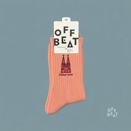 Embroidered Kölner Dom socks — front view