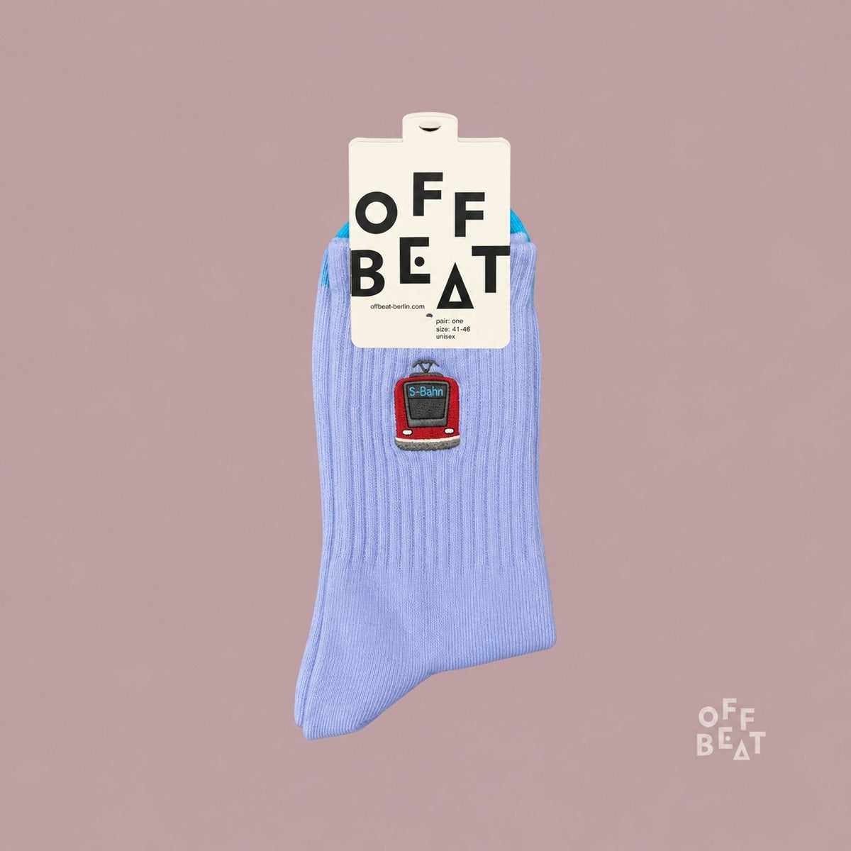 Embroidered Red S-Bahn socks — front view