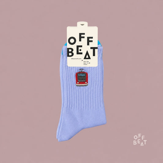 Embroidered Red S-Bahn socks — front view