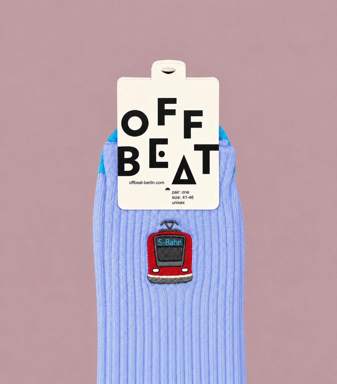 Embroidered Red S-Bahn socks — embroidery detail