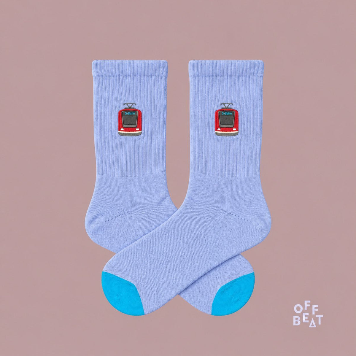 Embroidered Red S-Bahn socks — pair view