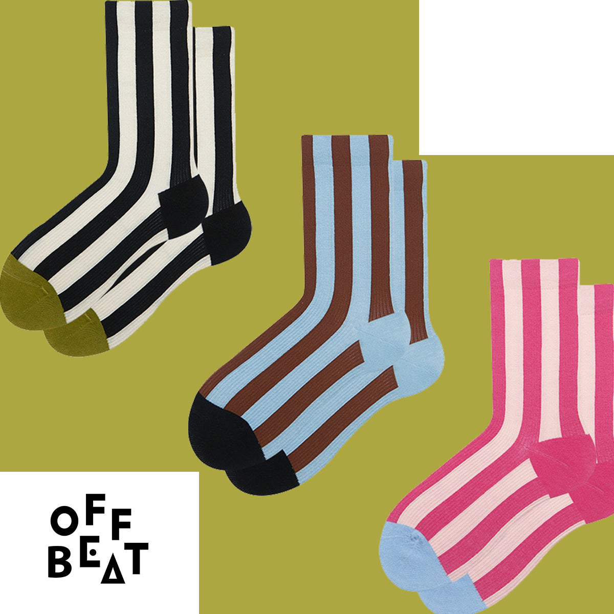 Stripe socks 3 colors, black, blue, pink